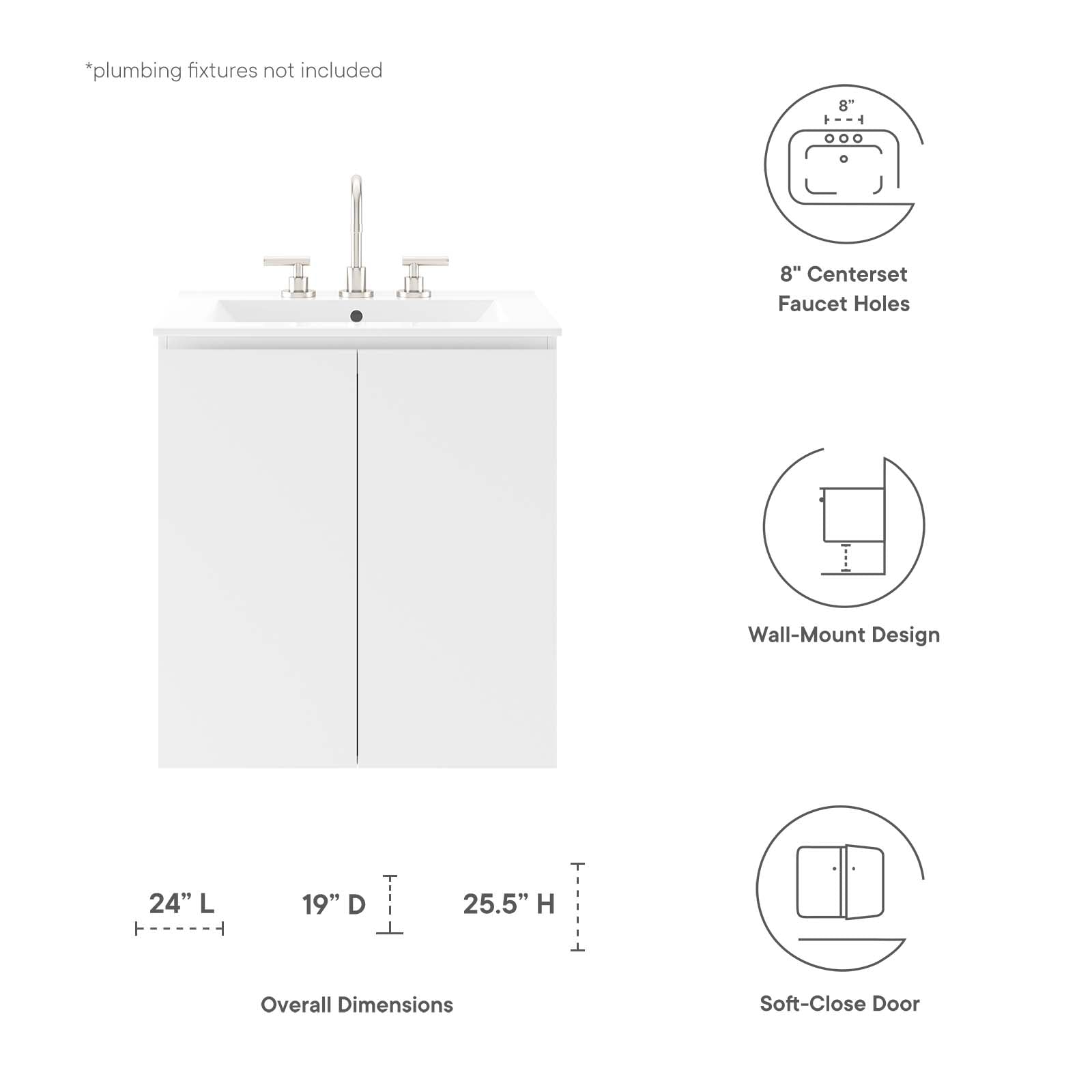 Bryn 24" Wall-Mount Bathroom Vanity by Modway