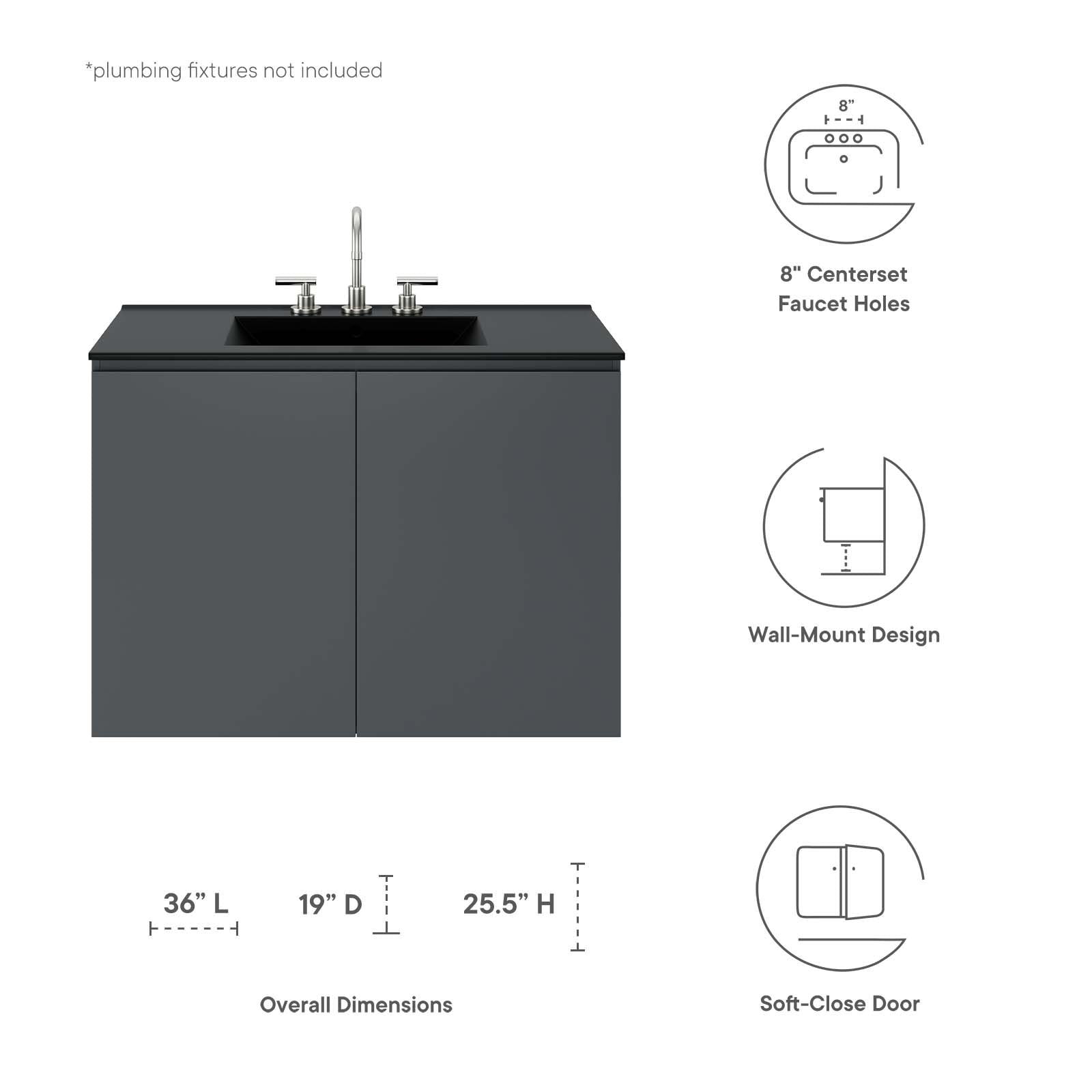 Bryn 36" Wall-Mount Bathroom Vanity by Modway