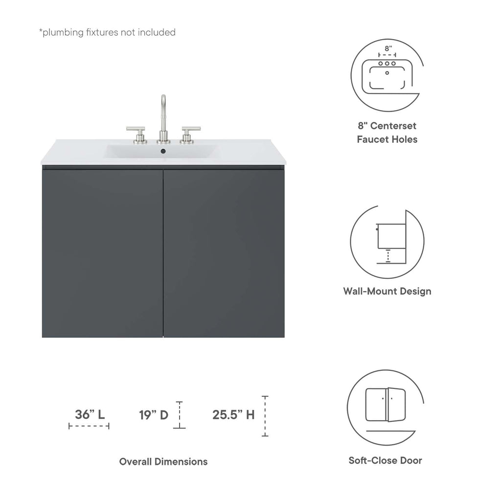 Bryn 36" Wall-Mount Bathroom Vanity by Modway