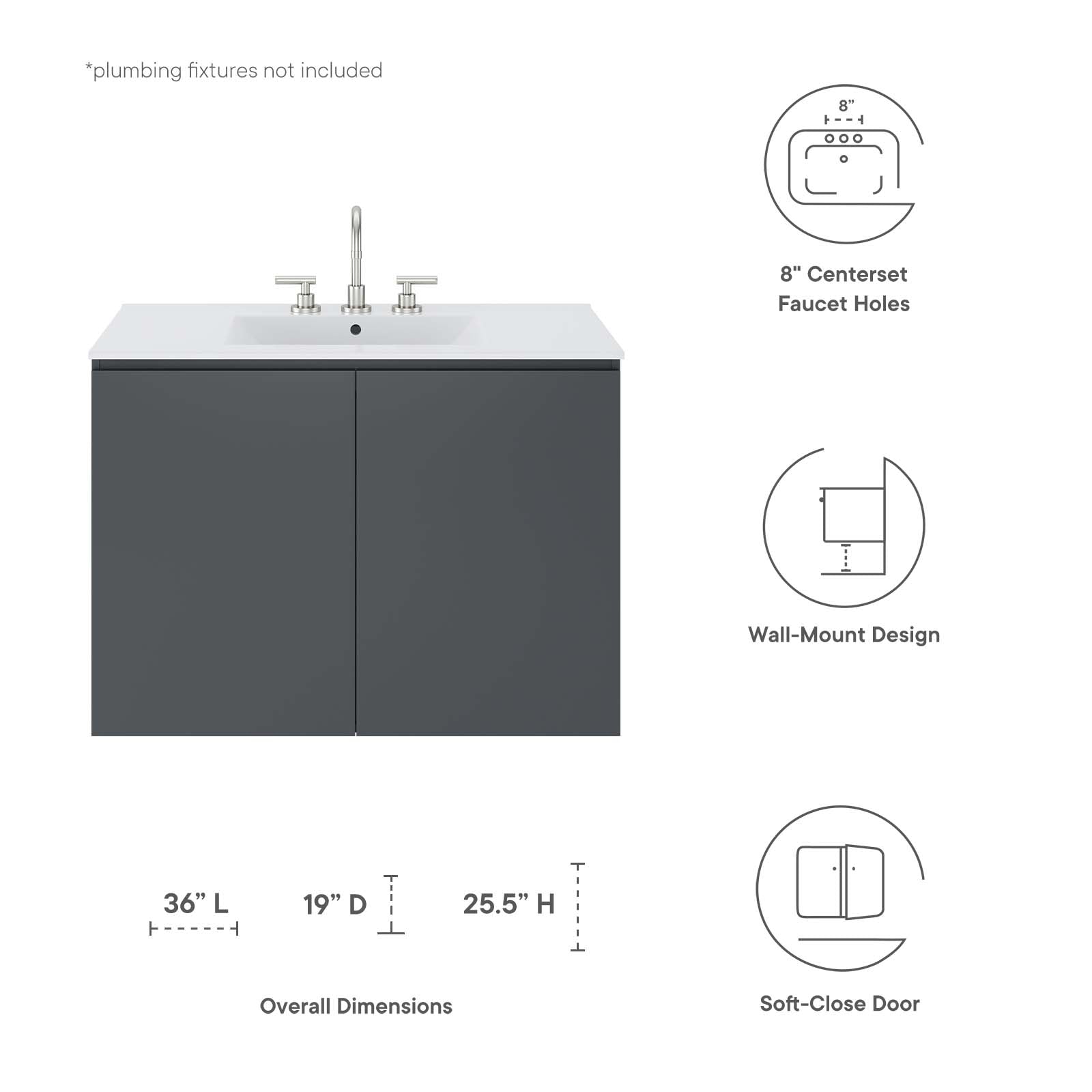 Bryn 36" Wall-Mount Bathroom Vanity by Modway