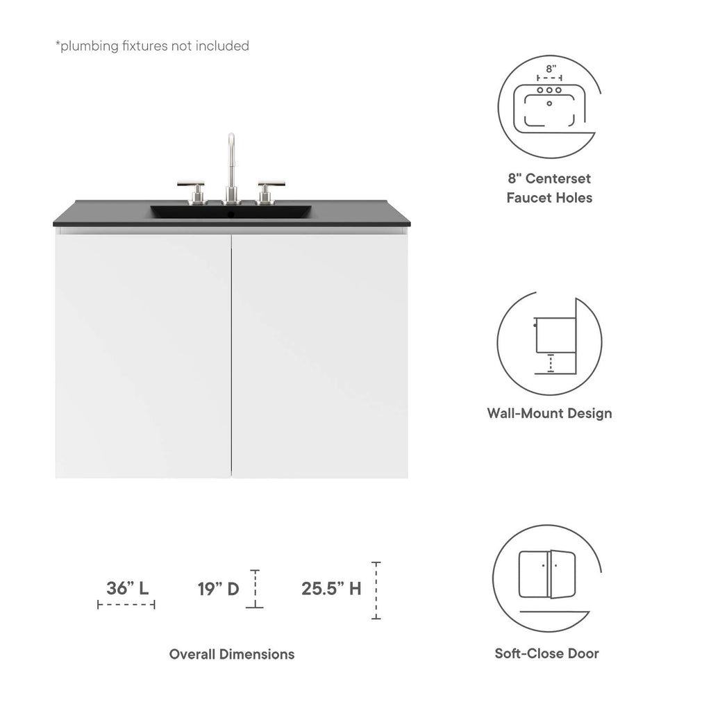 Bryn 36" Wall-Mount Bathroom Vanity by Modway