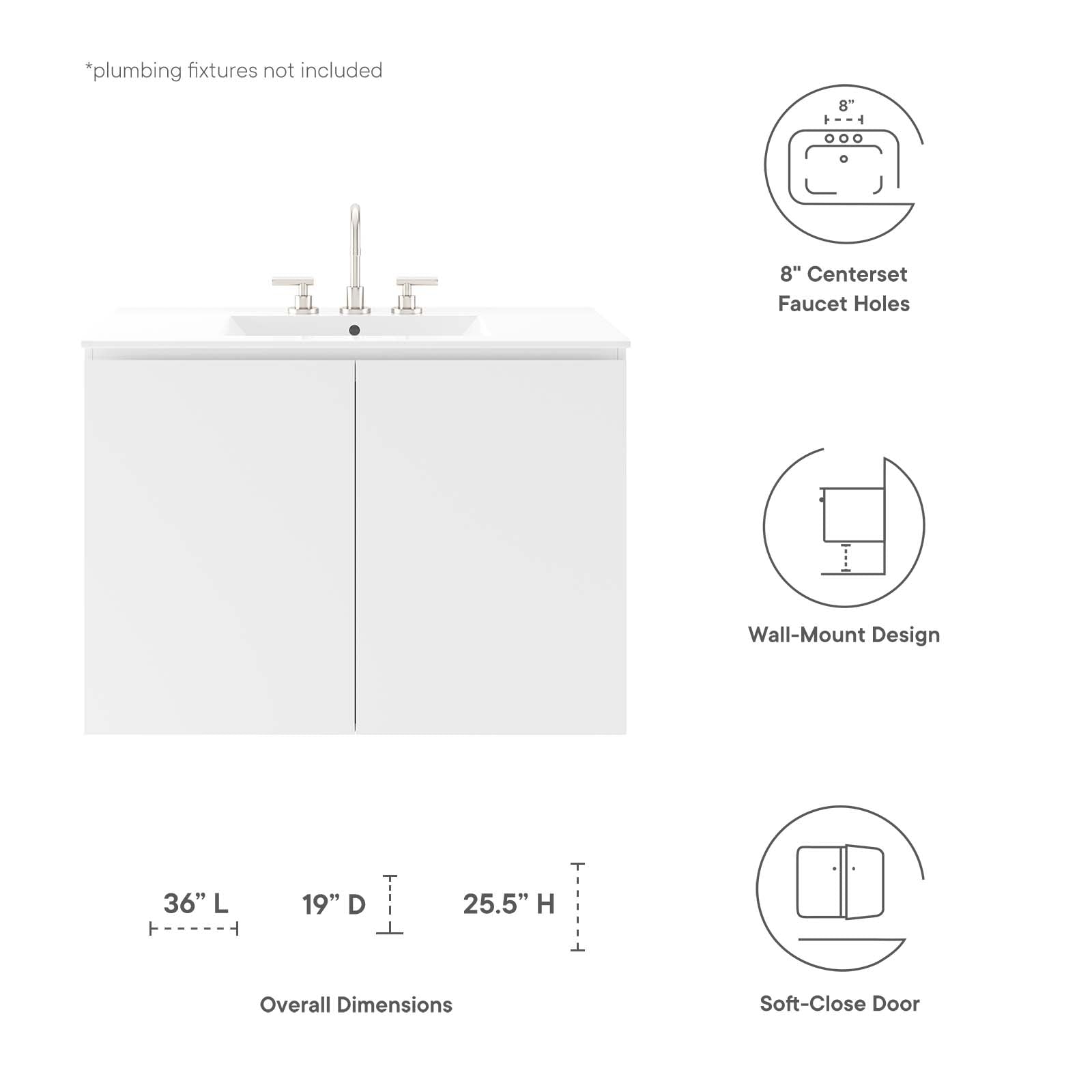 Bryn 36" Wall-Mount Bathroom Vanity by Modway