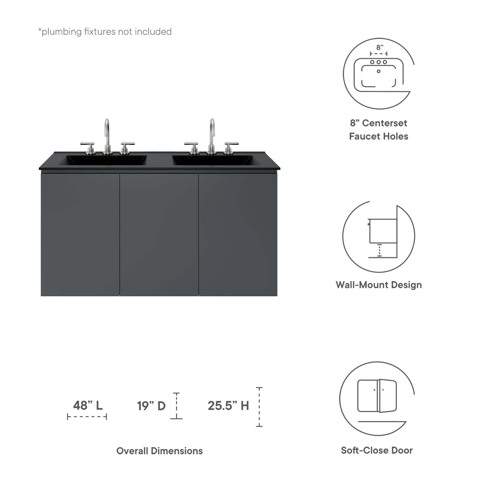 Bryn 48" Wall-Mount Double Sink Bathroom Vanity by Modway