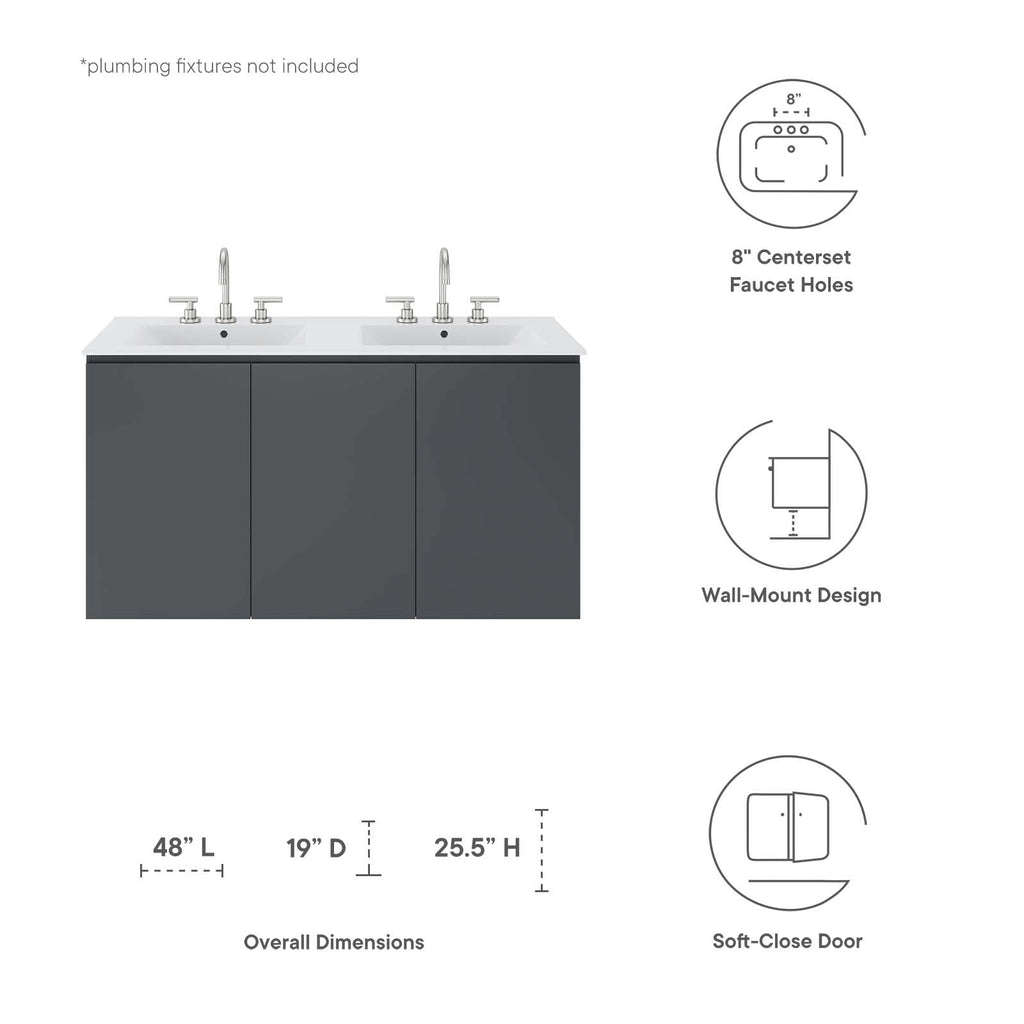 Bryn 48" Wall-Mount Double Sink Bathroom Vanity by Modway