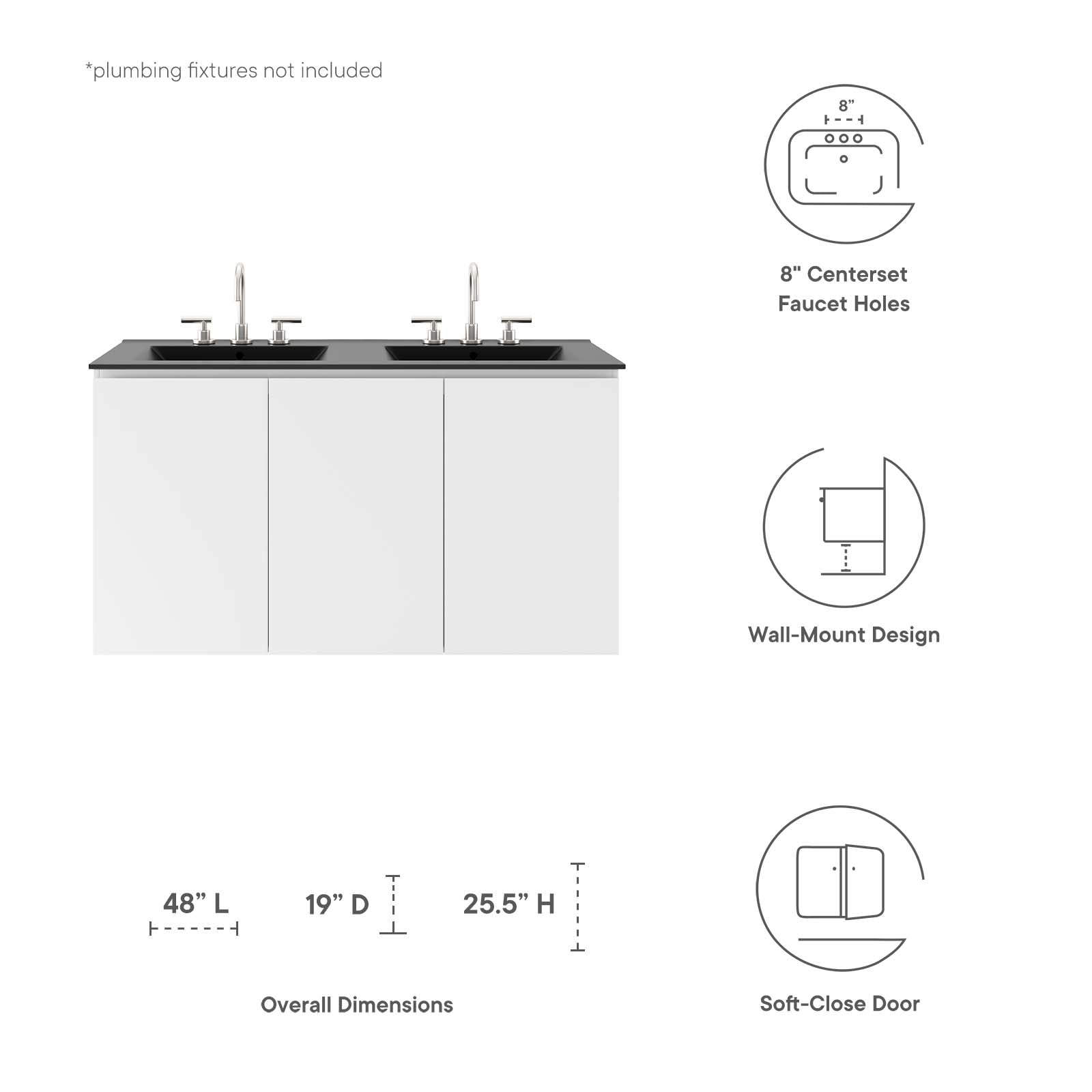 Bryn 48" Wall-Mount Double Sink Bathroom Vanity by Modway
