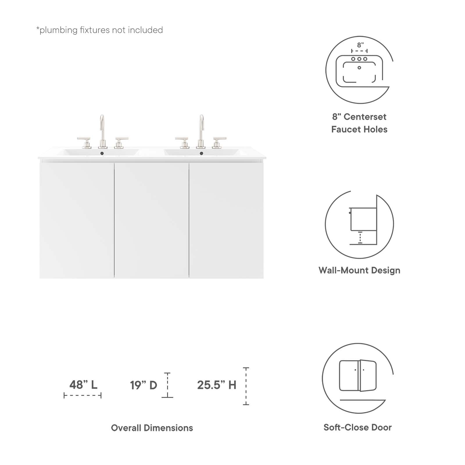 Bryn 48" Wall-Mount Double Sink Bathroom Vanity by Modway