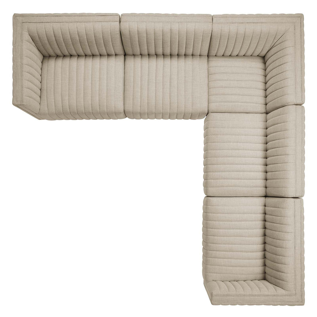 Conjure 5-Piece Channel Tufted Upholstered Fabric L-Shaped Sectional by Modway