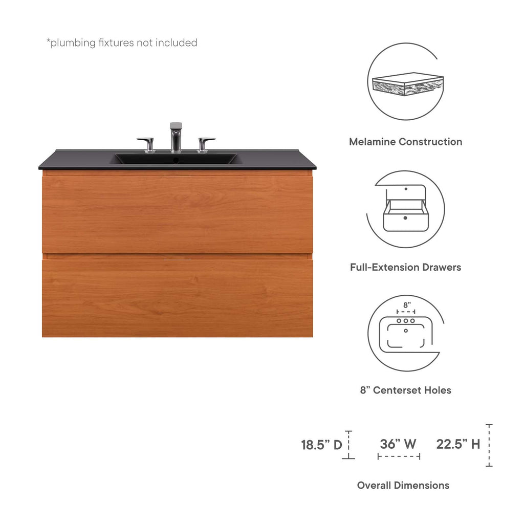 Scenic 36" Wall-Mount Bathroom Vanity by Modway