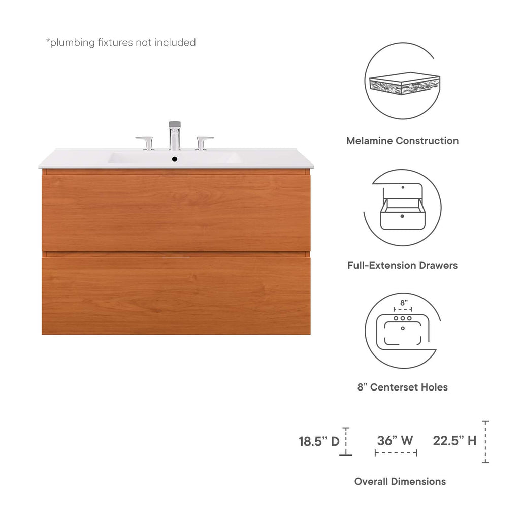 Scenic 36" Wall-Mount Bathroom Vanity by Modway
