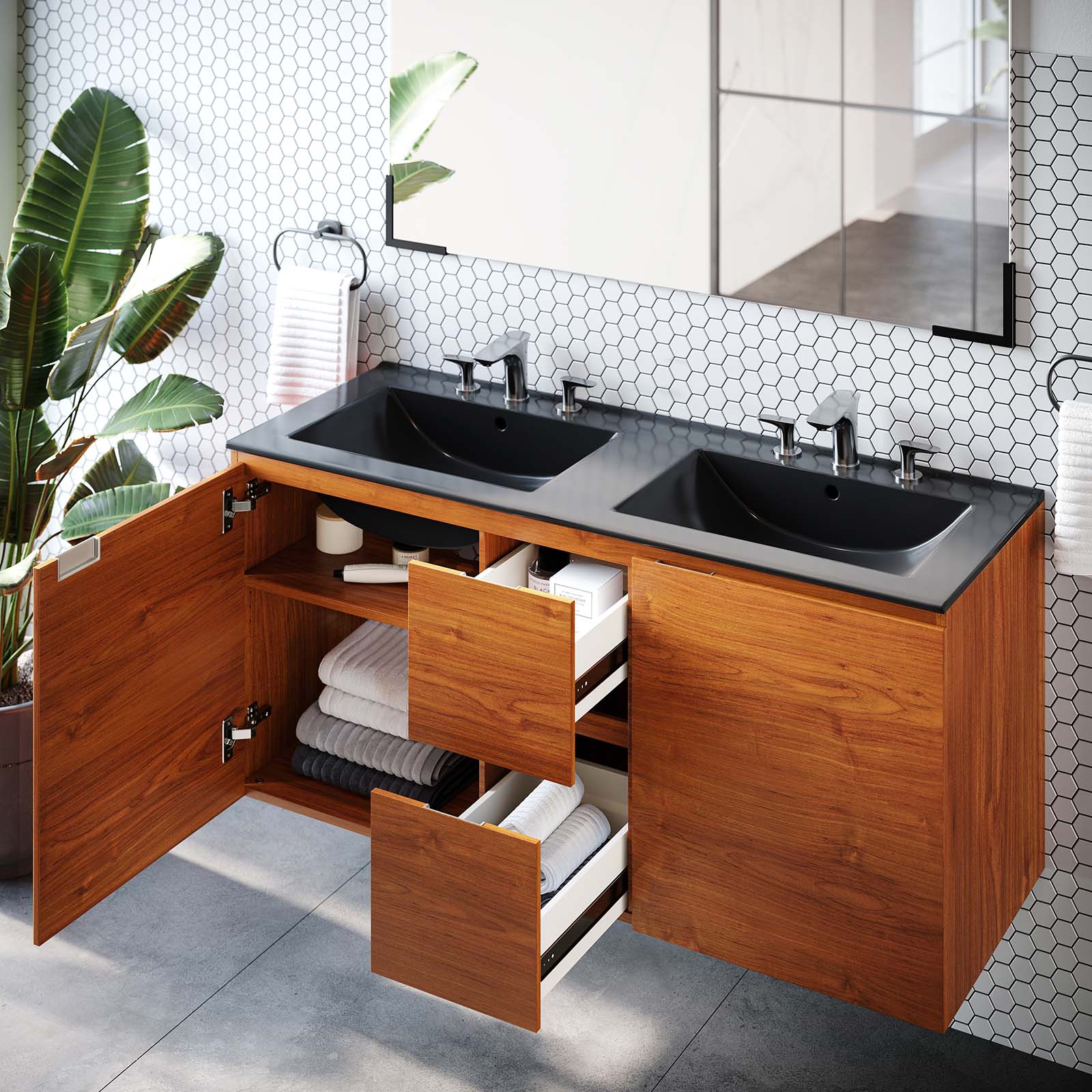 Scenic 48" Double Wall-Mount Bathroom Vanity by Modway