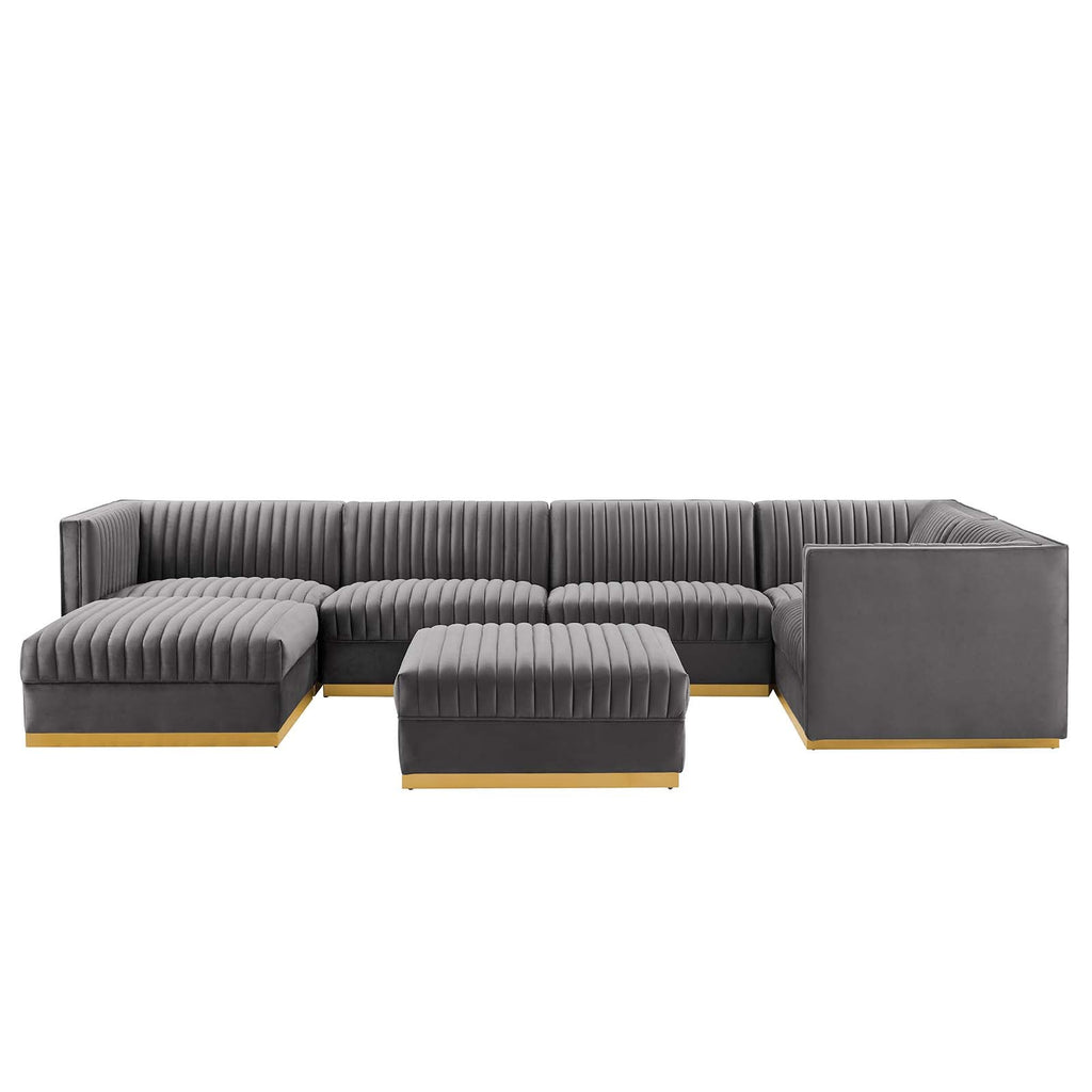 Sanguine Channel Tufted 5-Piece Right-Facing Modular Sectional Sofa in Navy