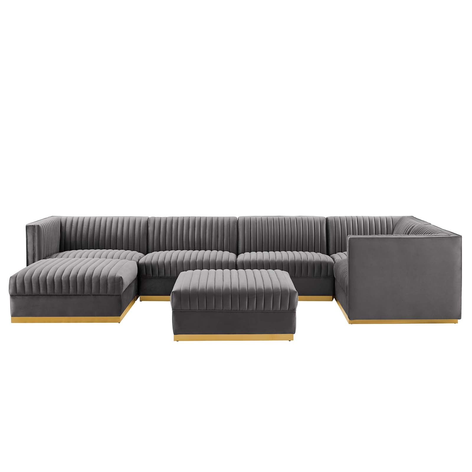 Sanguine Channel Tufted 5-Piece Right-Facing Modular Sectional Sofa in Navy