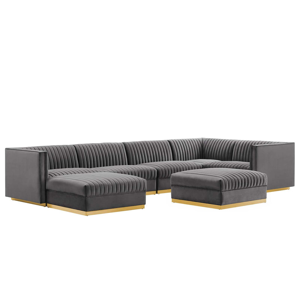 Sanguine Channel Tufted 5-Piece Right-Facing Modular Sectional Sofa in Navy