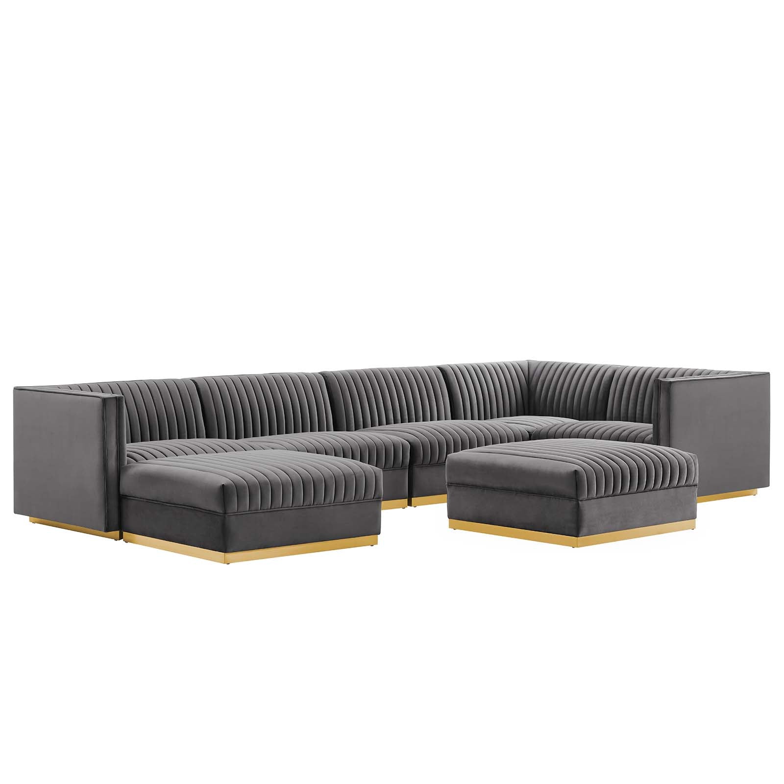 Sanguine Channel Tufted 5-Piece Right-Facing Modular Sectional Sofa in Navy