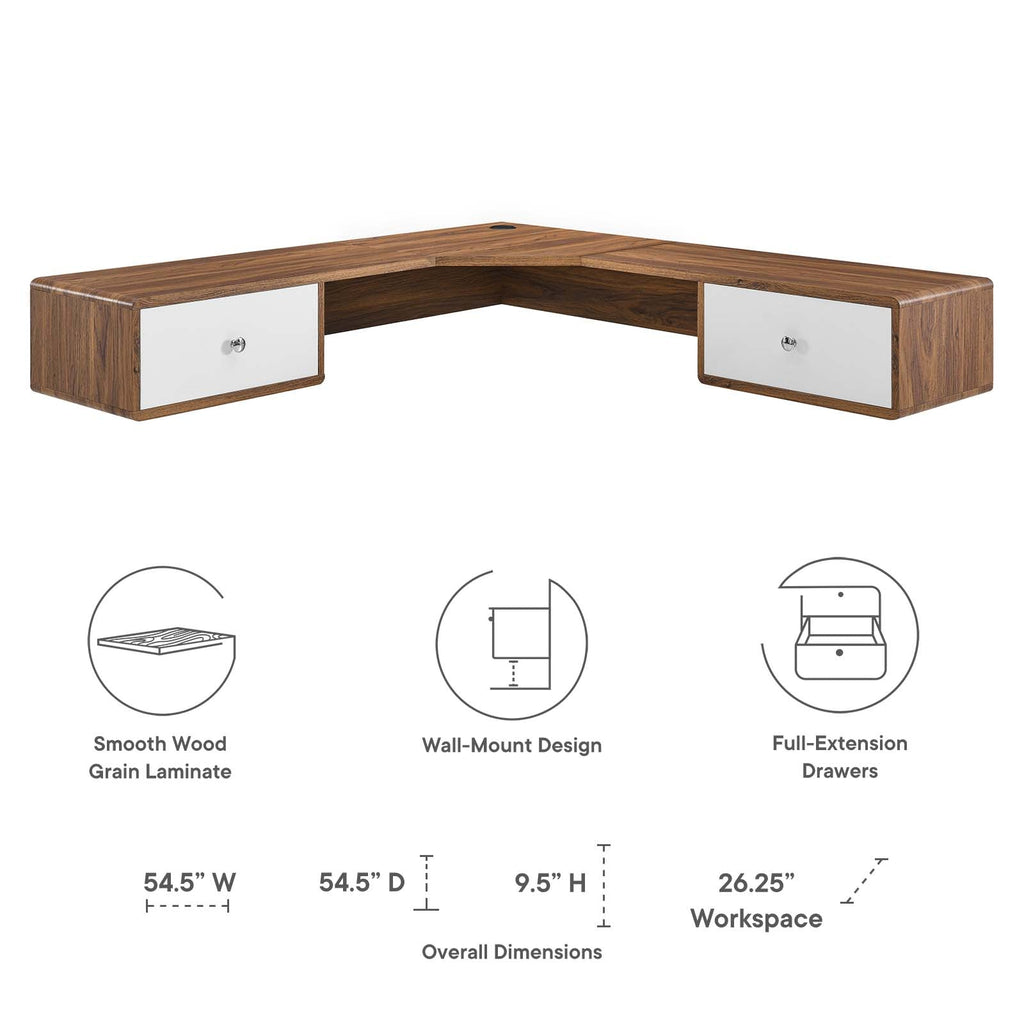 Transmit 55" Wall Mount Corner Wood Office Desk by Modway