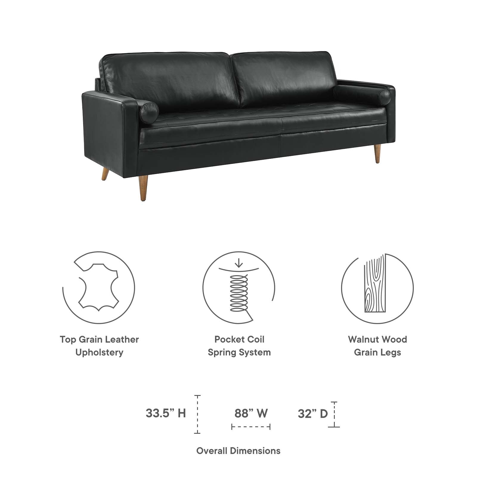 Valour 88" Leather Sofa by Modway