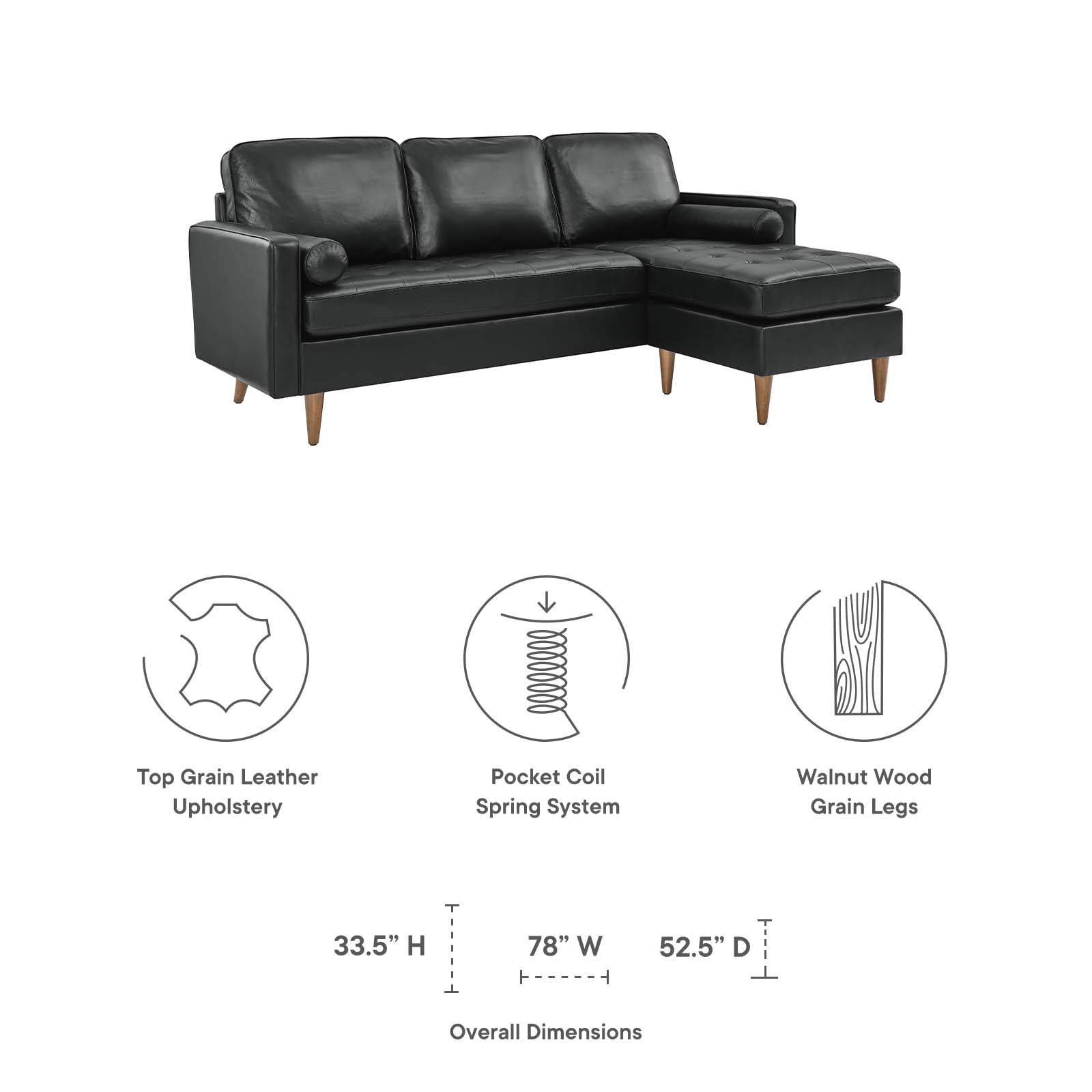 Valour 78" Leather Apartment Sectional Sofa by Modway