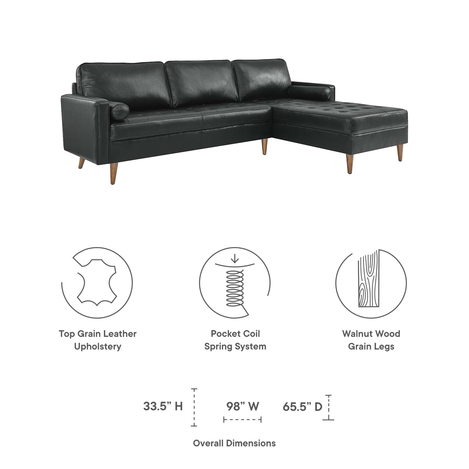 Valour 98" Leather Sectional Sofa by Modway