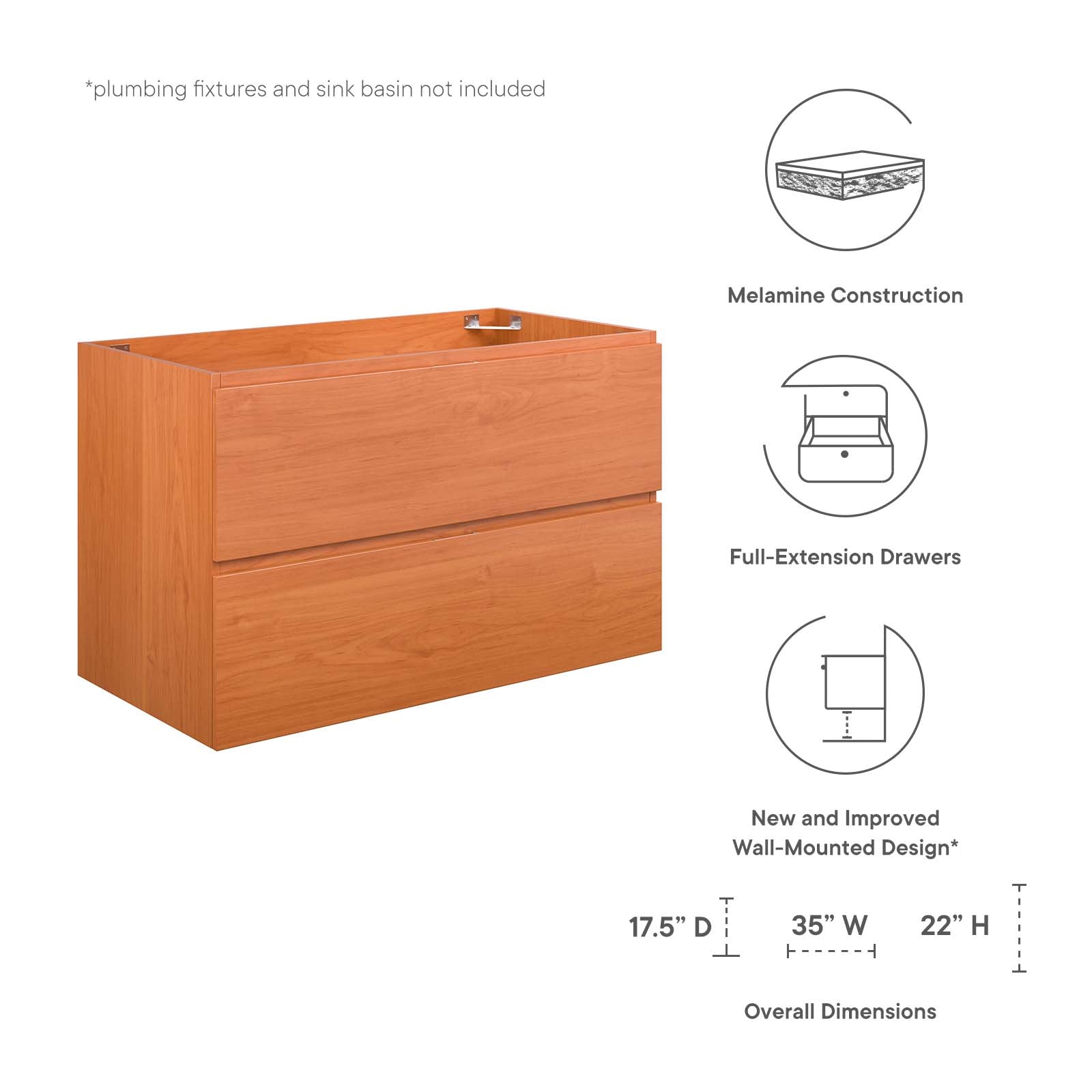 Scenic 36" Wall-Mount Bathroom Vanity Cabinet (Sink Basin Not Included) by Modway
