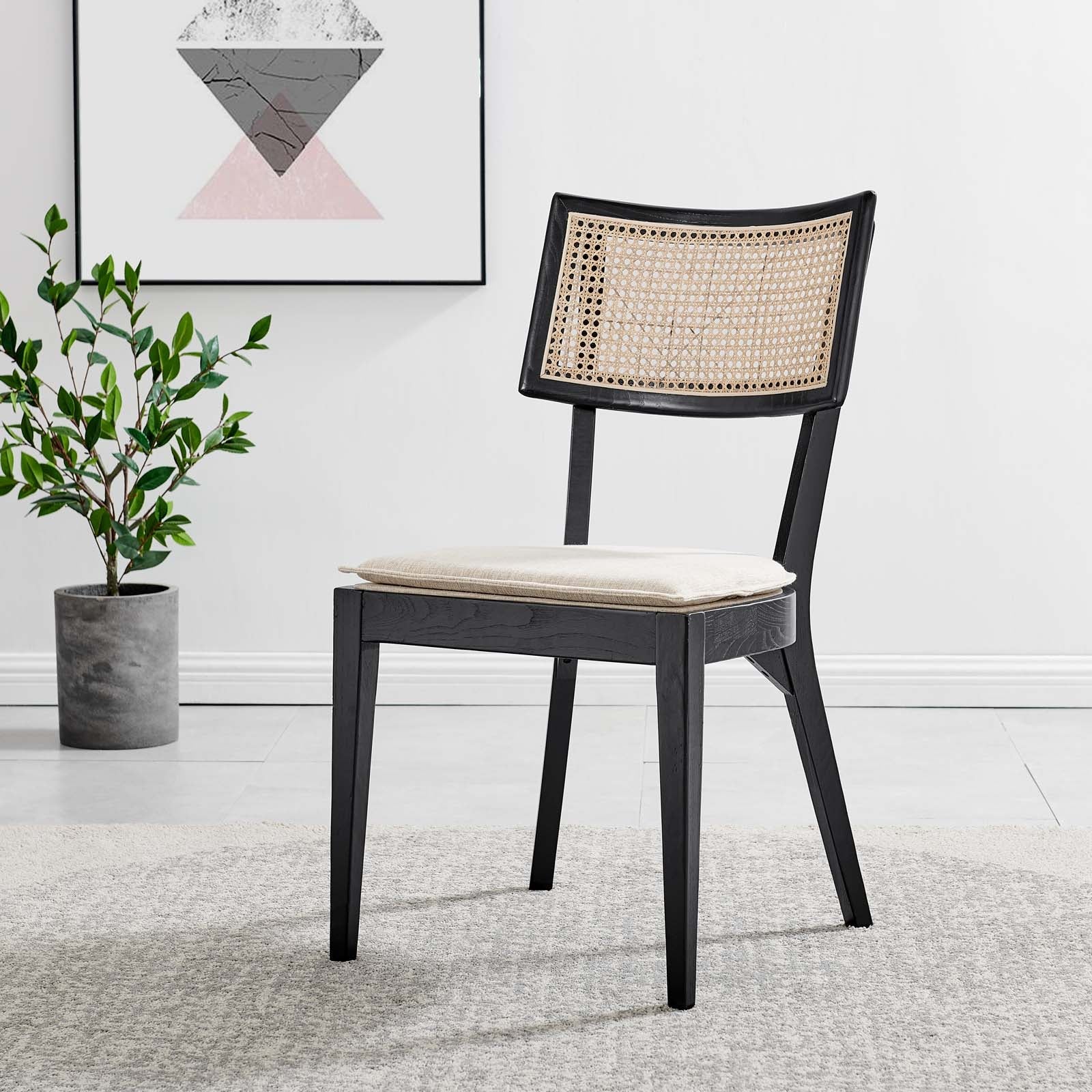 Caledonia Fabric Upholstered Wood Dining Chair Set of 2 by Modway