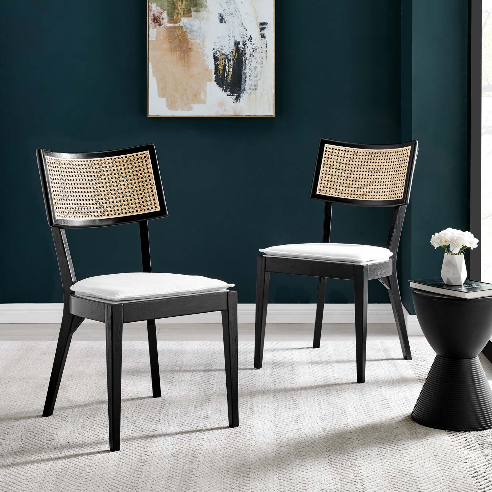Caledonia Fabric Upholstered Wood Dining Chair Set of 2 by Modway