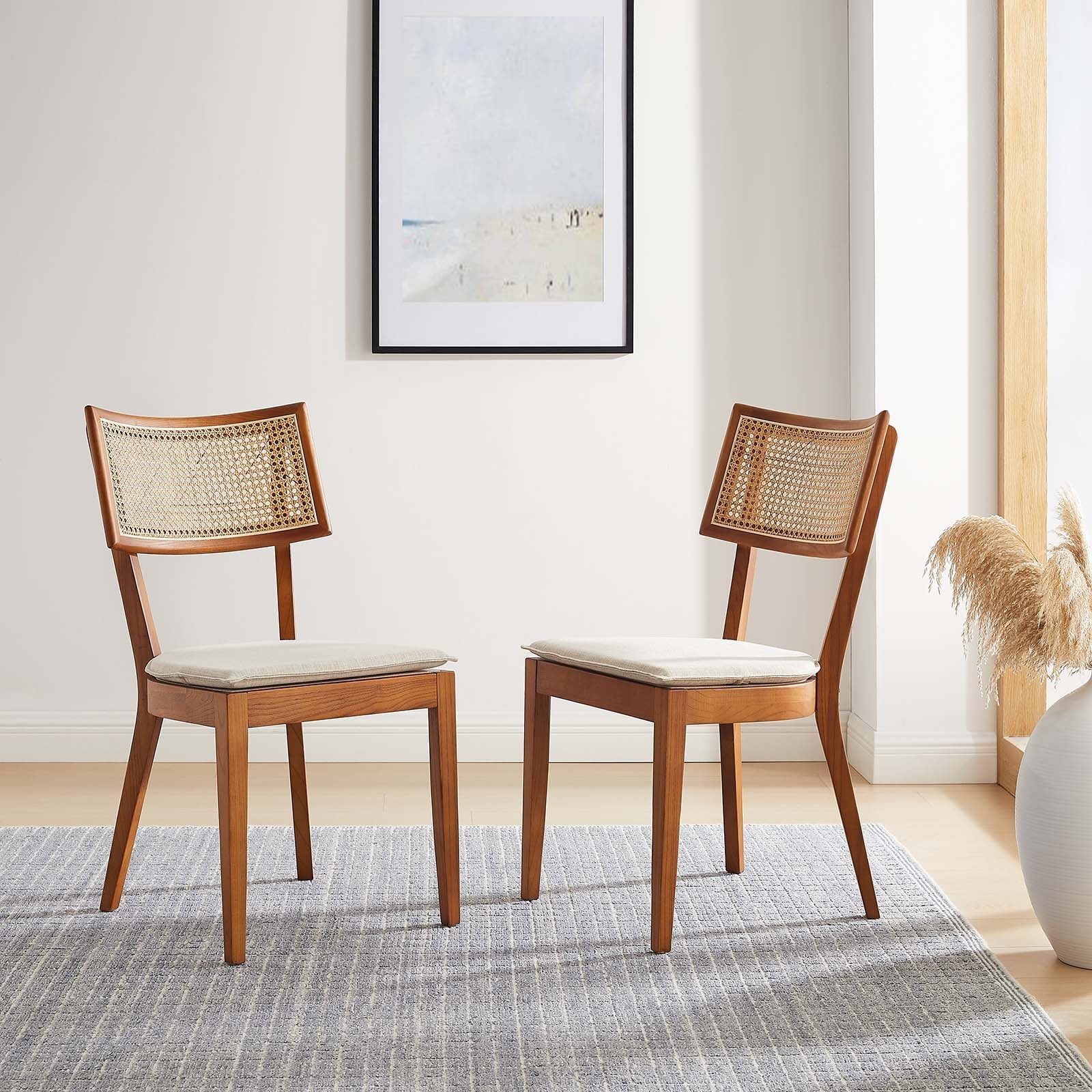 Caledonia Fabric Upholstered Wood Dining Chair Set of 2 by Modway
