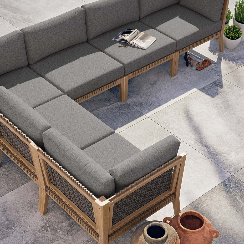 Clearwater 6-Piece Outdoor Patio Teak Wood Sectional Sofa by Modway