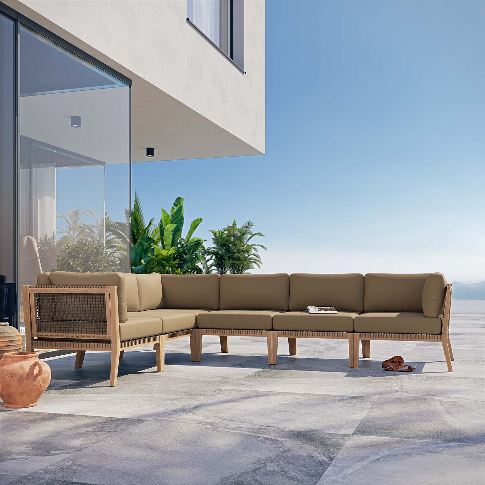 Clearwater 6-Piece Outdoor Patio Teak Wood Sectional Sofa by Modway