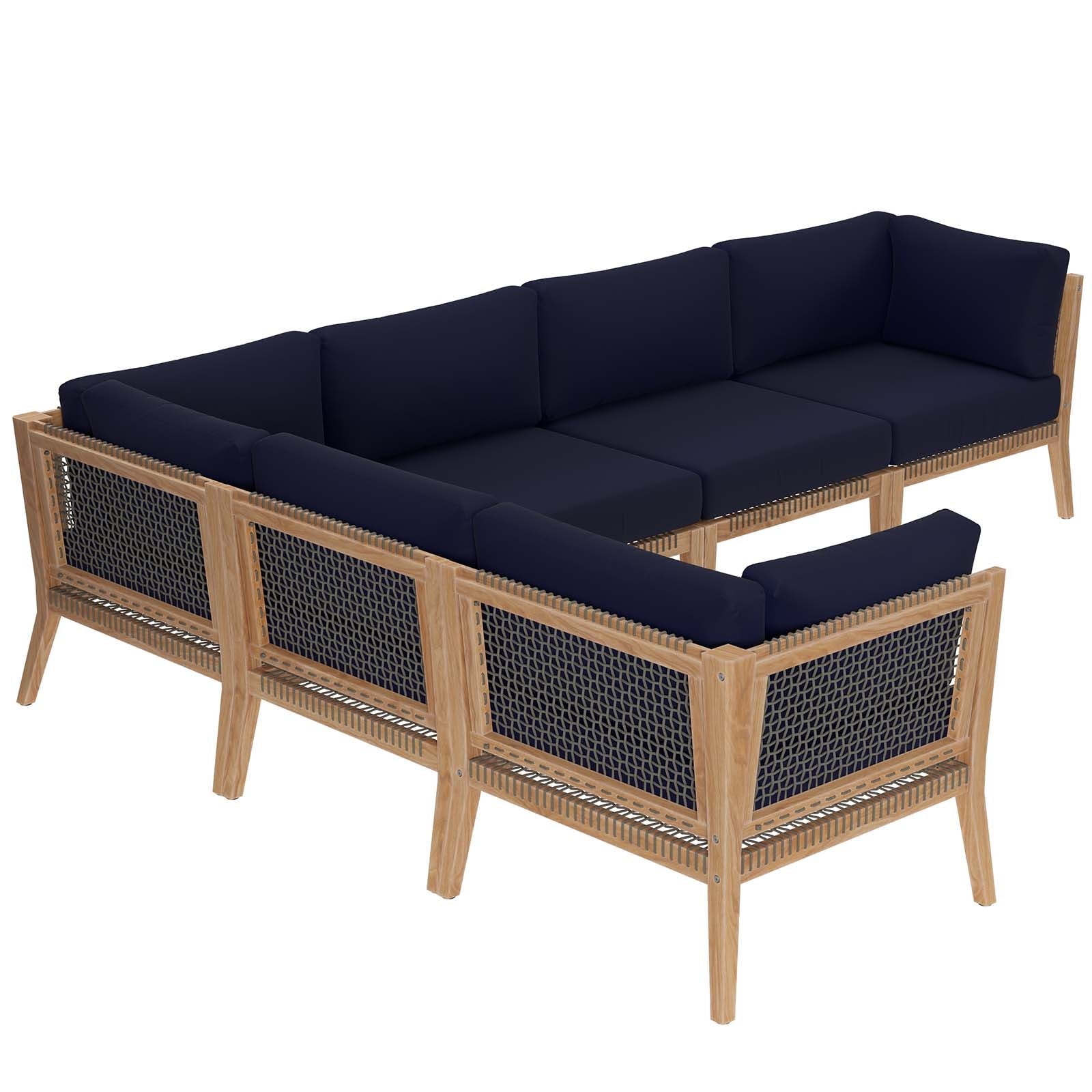 Clearwater 6-Piece Outdoor Patio Teak Wood Sectional Sofa by Modway