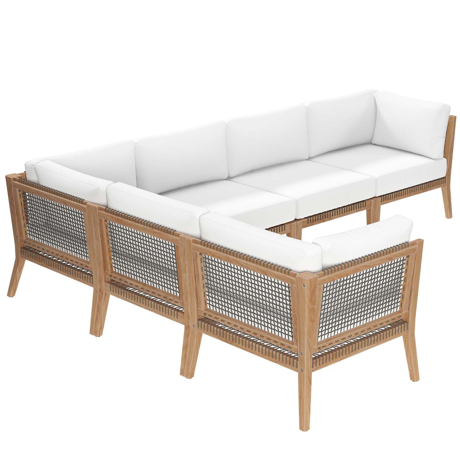 Clearwater 6-Piece Outdoor Patio Teak Wood Sectional Sofa by Modway