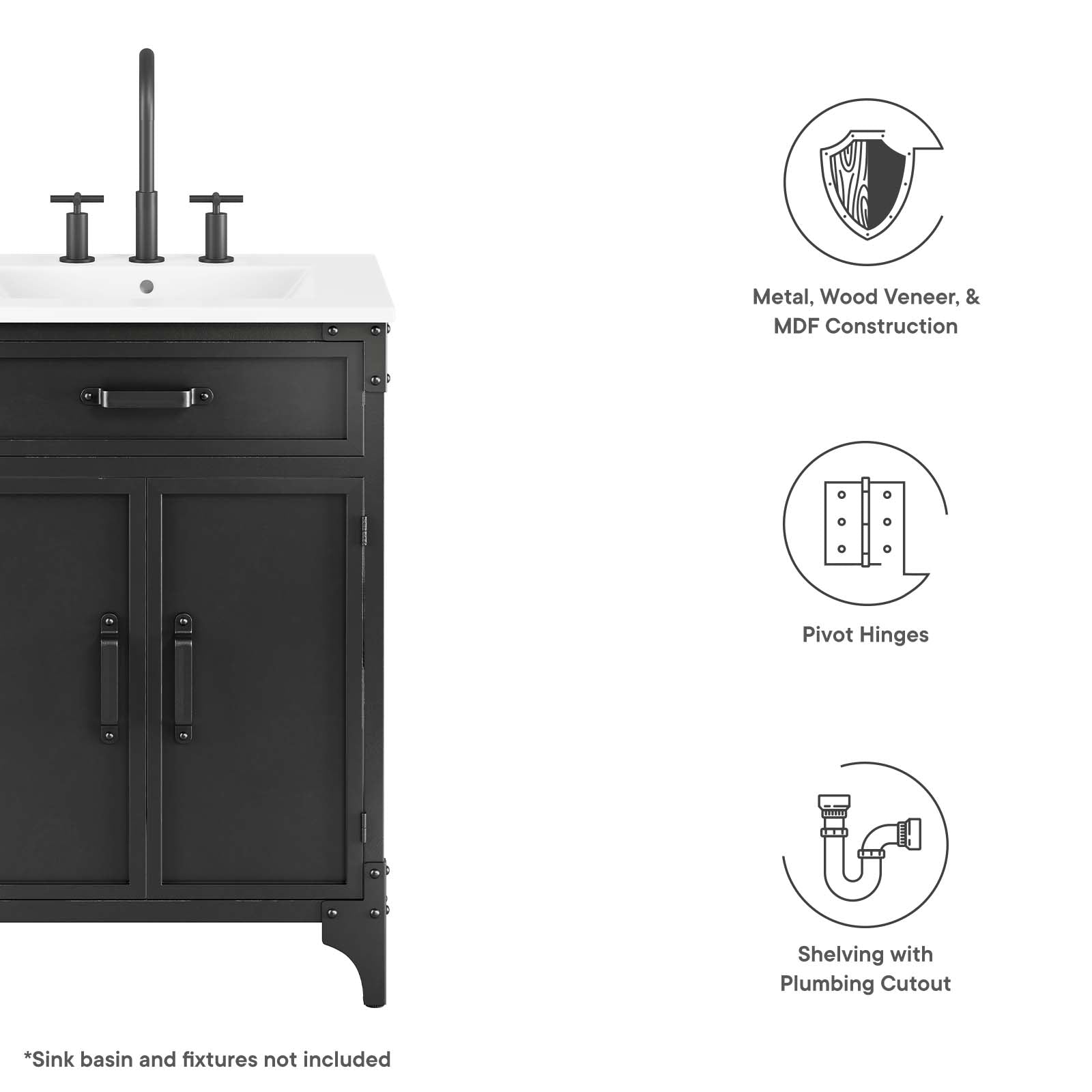 Steamforge 24" Bathroom Vanity Cabinet (Sink Basin Not Included) by Modway