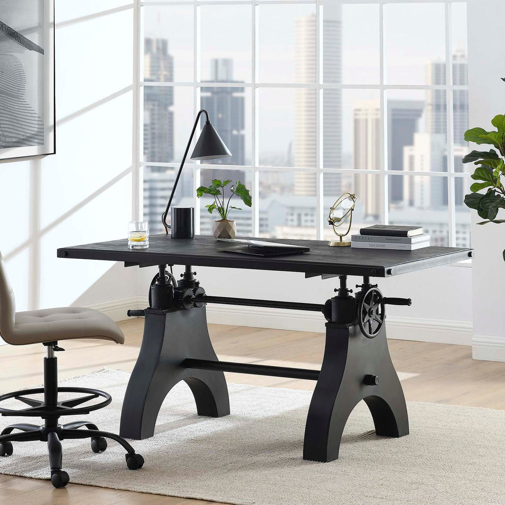 Genuine 60" Crank Adjustable Height Dining Table and Computer Desk by Modway