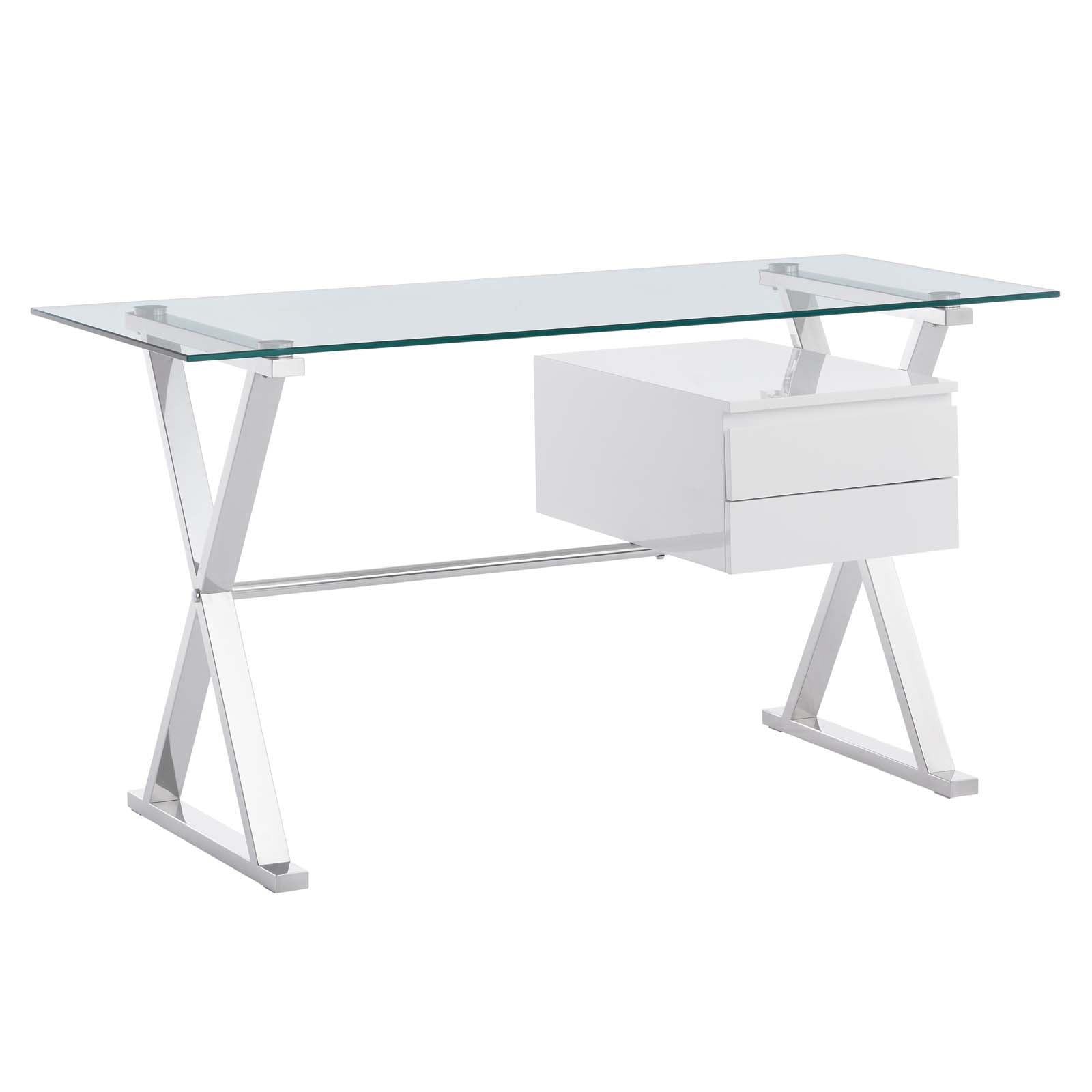 Sector 56" Glass Top Glass Office Desk by Modway