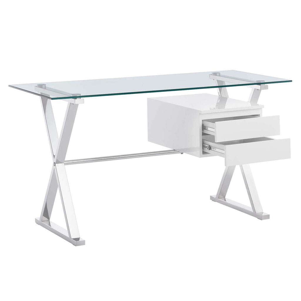Sector 56" Glass Top Glass Office Desk by Modway