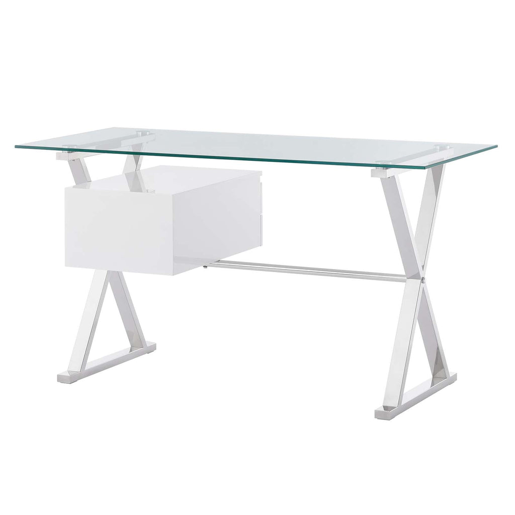 Sector 56" Glass Top Glass Office Desk by Modway