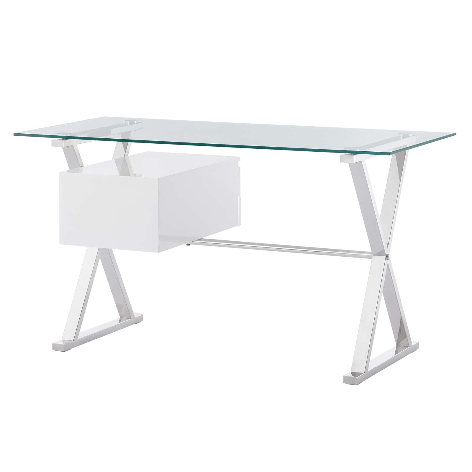 Sector 56" Glass Top Glass Office Desk by Modway