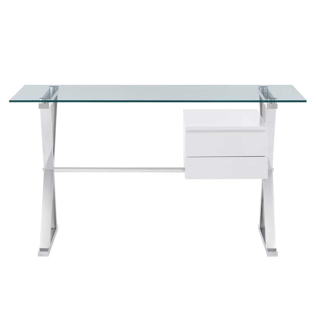 Sector 56" Glass Top Glass Office Desk by Modway