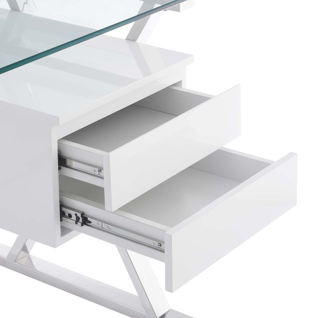 Sector 56" Glass Top Glass Office Desk by Modway