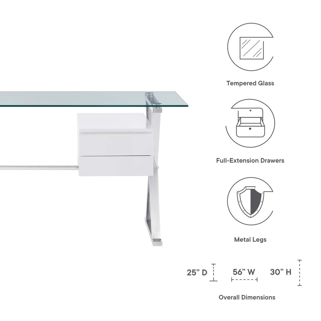 Sector 56" Glass Top Glass Office Desk by Modway