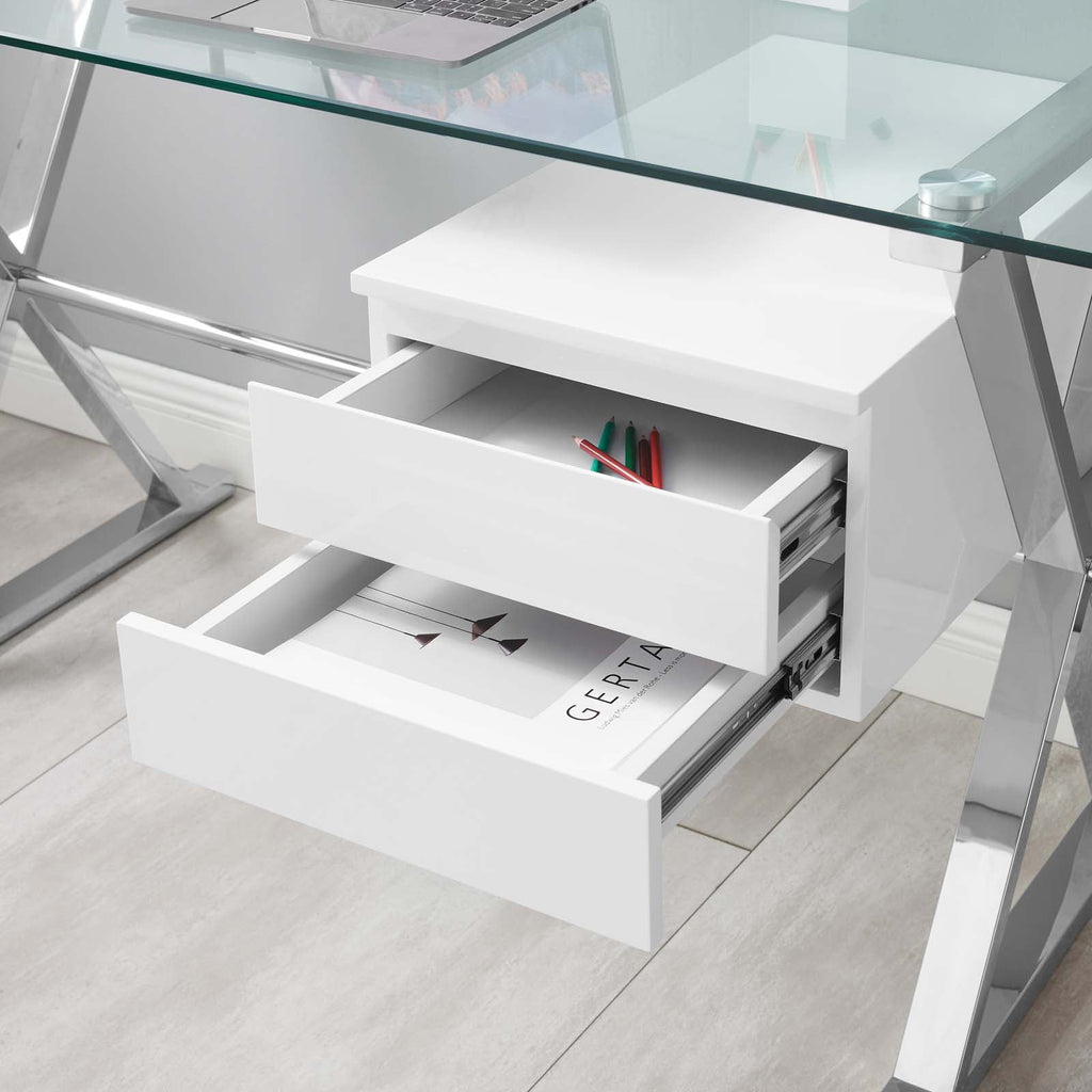 Sector 56" Glass Top Glass Office Desk by Modway