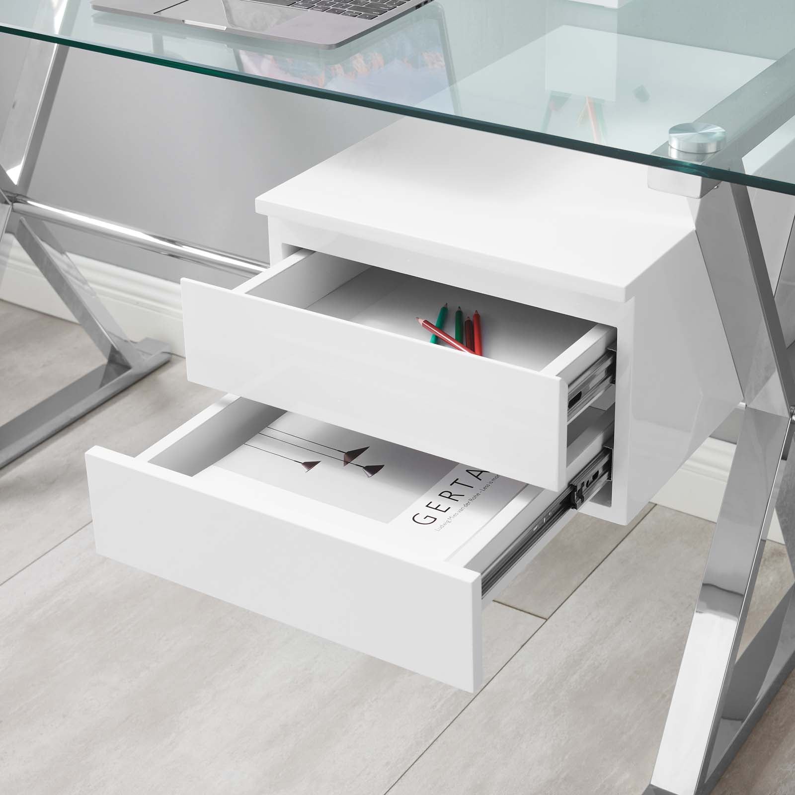 Sector 56" Glass Top Glass Office Desk by Modway