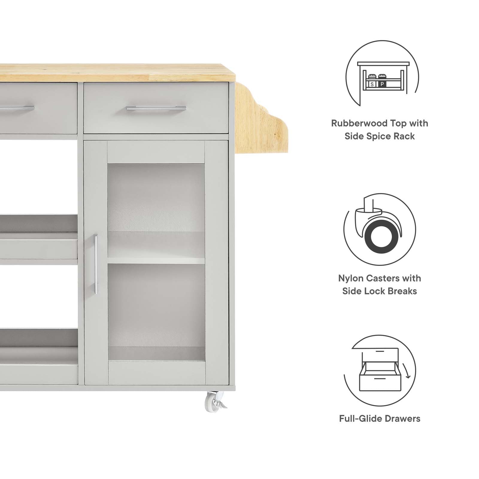 Culinary Kitchen Cart With Spice Rack by Modway