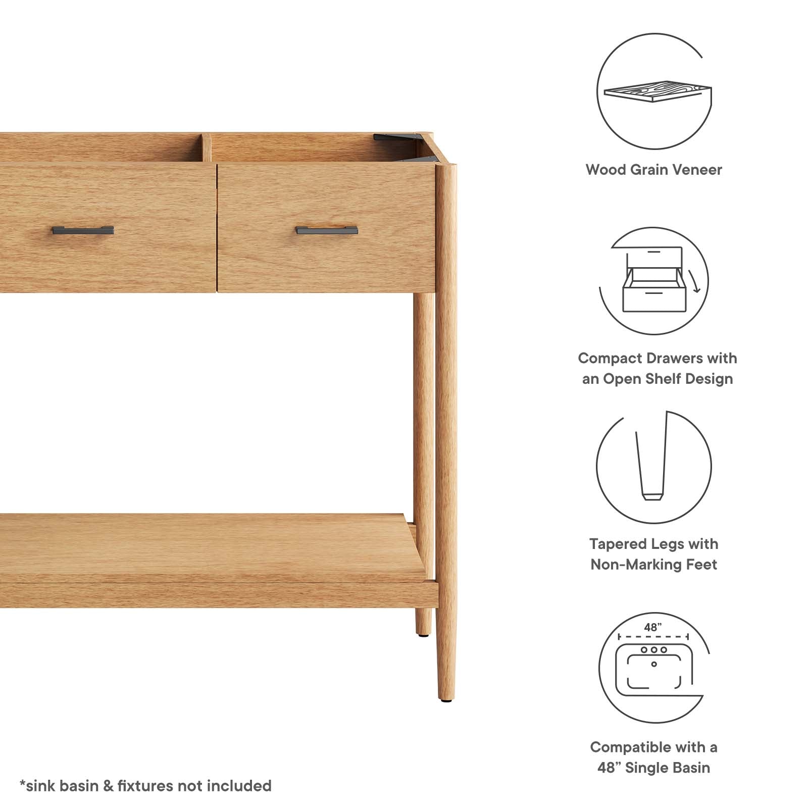 Zaire 48Ó Single Sink Compatible Bathroom Vanity Cabinet (Sink Basin Not Included) by Modway