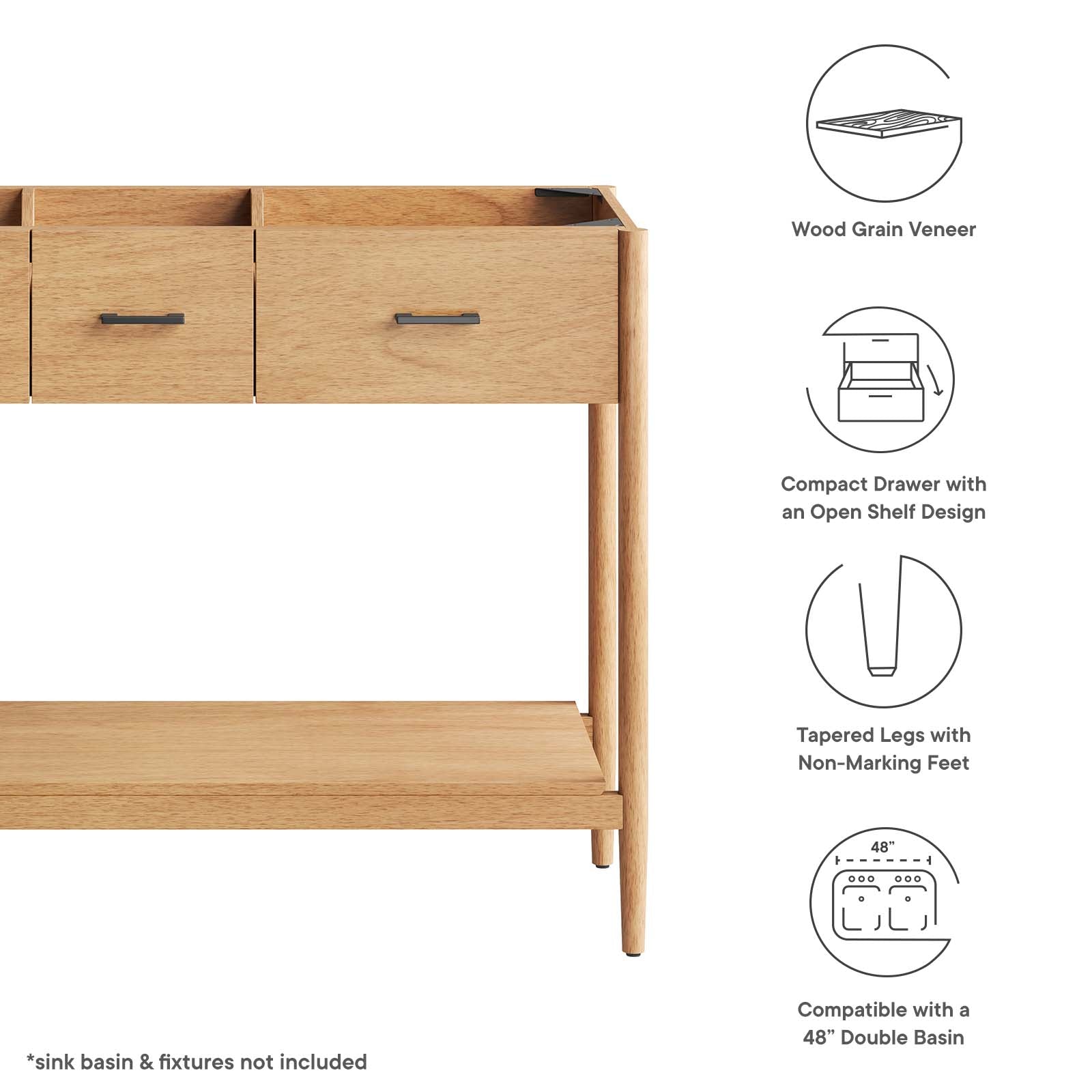 Zaire 48Ó Double Sink Compatible Bathroom Vanity Cabinet (Sink Basin Not Included) by Modway