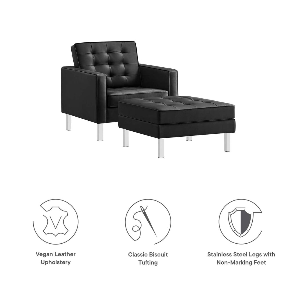 Loft Tufted Vegan Leather Armchair and Ottoman Set by Modway