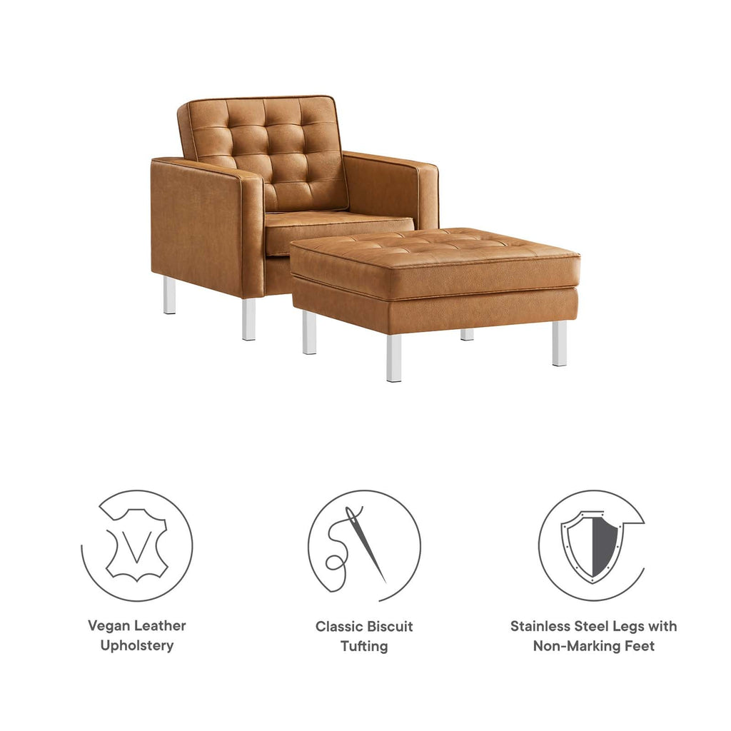 Loft Tufted Vegan Leather Armchair and Ottoman Set by Modway