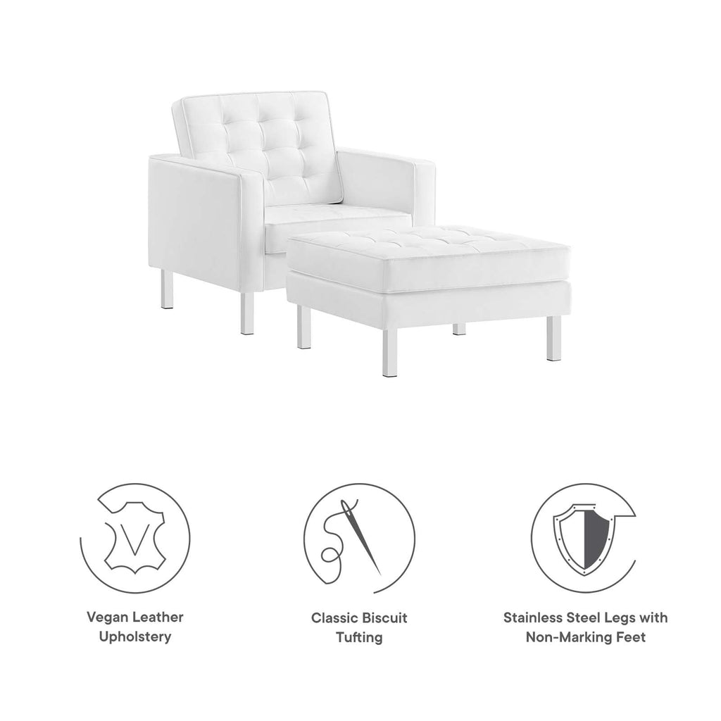 Loft Tufted Vegan Leather Armchair and Ottoman Set by Modway
