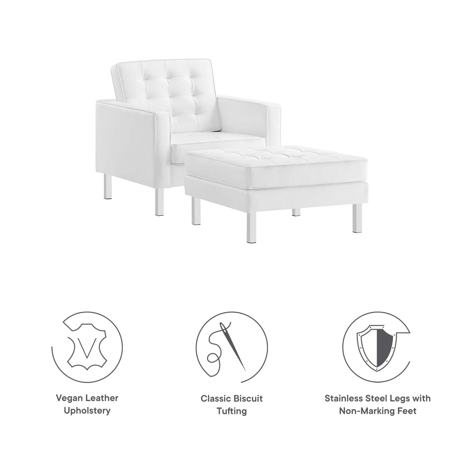 Loft Tufted Vegan Leather Armchair and Ottoman Set by Modway