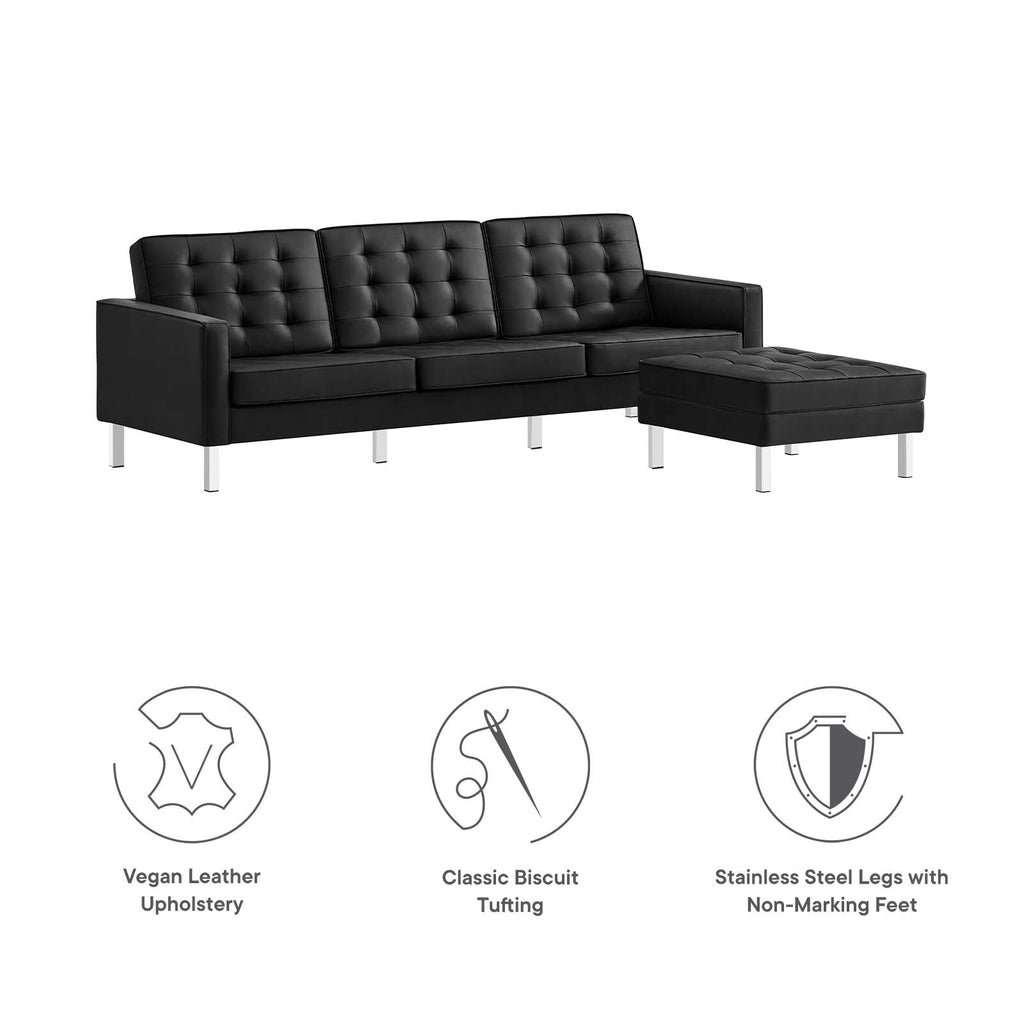 Loft Tufted Vegan Leather Sofa and Ottoman Set by Modway