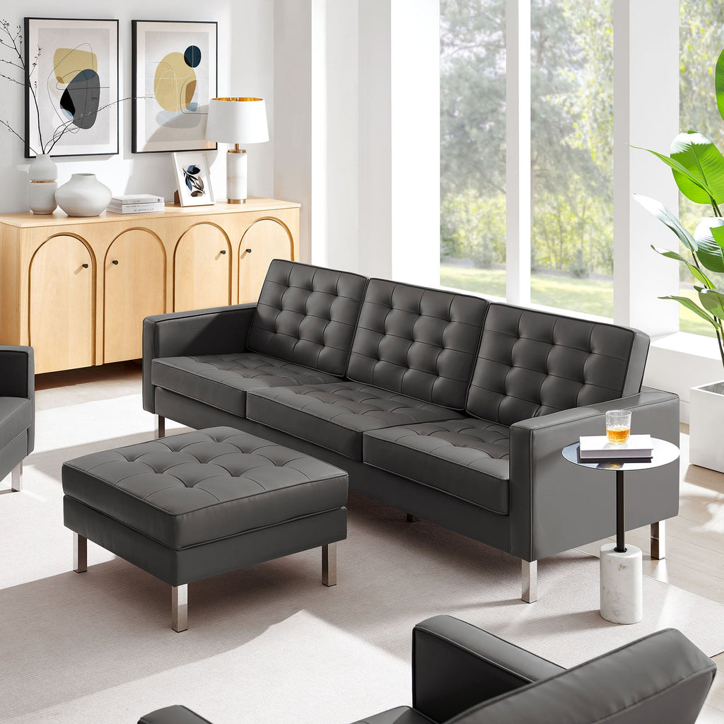 Loft Tufted Vegan Leather Sofa and Ottoman Set by Modway